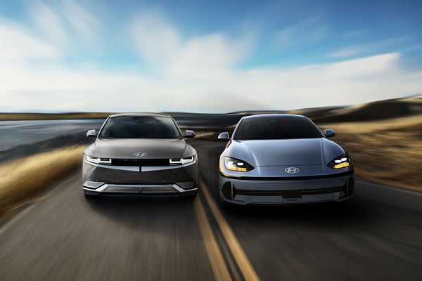 Hyundai Ioniq 6 Driving Next To Hyundai Ionic 5