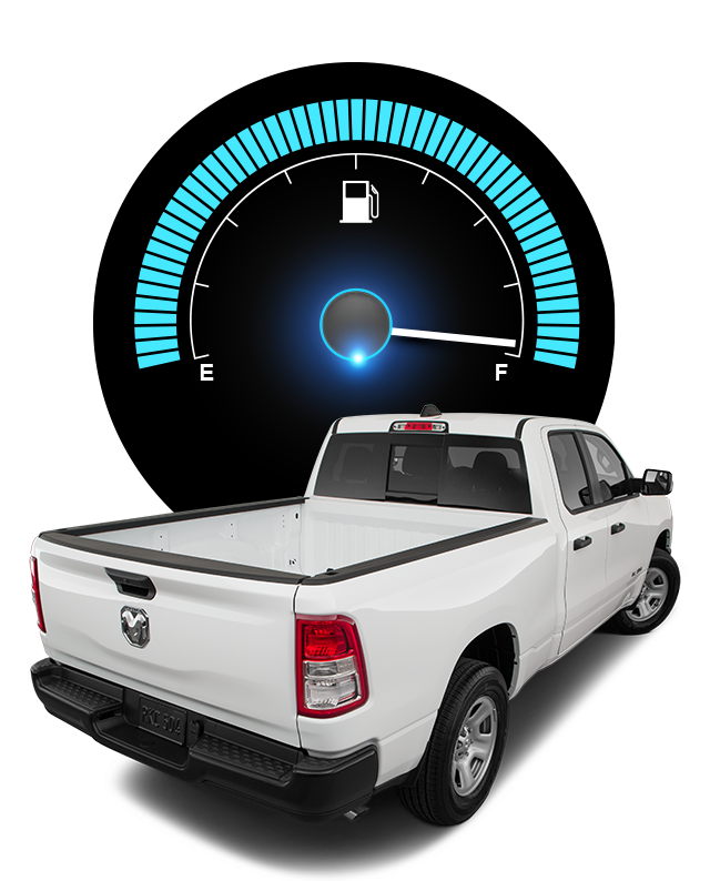 white truck and fuel gauge